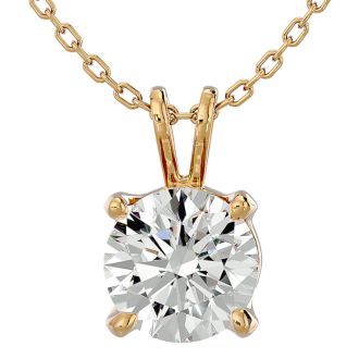 2 Carat Round Brilliant Moissanite Necklace in 14 Karat yellow Gold. Incredible, Large Gorgeous Round Moissanite