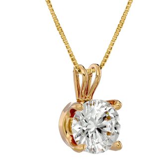 2 Carat Round Brilliant Moissanite Necklace in 14 Karat yellow Gold. Incredible, Large Gorgeous Round Moissanite