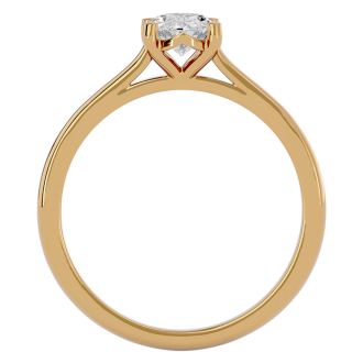 Moissanite Engagement Ring; 3/4 Carat Oval Shape Moissanite Solitaire Engagement Ring In 14 Karat Yellow Gold