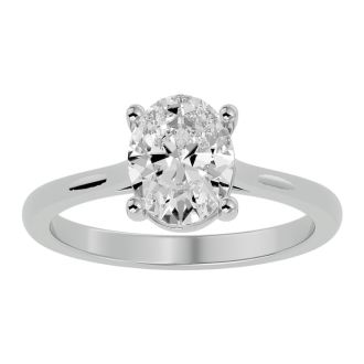 Moissanite Engagement Ring; 1 1/2 Carat Oval Shape Moissanite Solitaire Engagement Ring In 14 Karat White Gold
