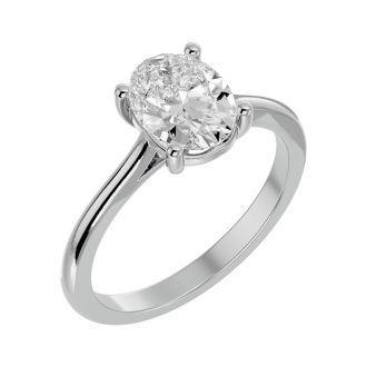 Moissanite Engagement Ring; 1 1/2 Carat Oval Shape Moissanite Solitaire Engagement Ring In 14 Karat White Gold