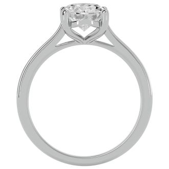 Moissanite Engagement Ring; 1 1/2 Carat Oval Shape Moissanite Solitaire Engagement Ring In 14 Karat White Gold
