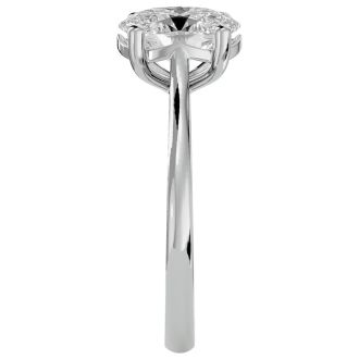Moissanite Engagement Ring; 1 1/2 Carat Oval Shape Moissanite Solitaire Engagement Ring In 14 Karat White Gold
