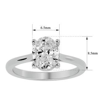 Moissanite Engagement Ring; 1 1/2 Carat Oval Shape Moissanite Solitaire Engagement Ring In 14 Karat White Gold