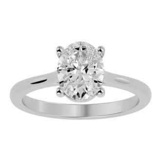 Moissanite Engagement Ring; 2 Carat Oval Shape Moissanite Solitaire Engagement Ring In 14 Karat White Gold