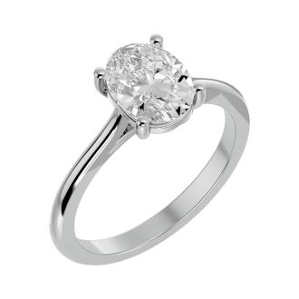 Moissanite Engagement Ring; 2 Carat Oval Shape Moissanite Solitaire Engagement Ring In 14 Karat White Gold