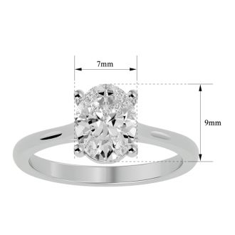 Moissanite Engagement Ring; 2 Carat Oval Shape Moissanite Solitaire Engagement Ring In 14 Karat White Gold