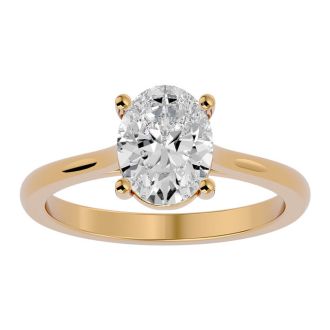 Moissanite Engagement Ring; 2 Carat Oval Shape Moissanite Solitaire Engagement Ring In 14 Karat Yellow Gold