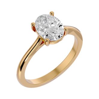 Moissanite Engagement Ring; 2 Carat Oval Shape Moissanite Solitaire Engagement Ring In 14 Karat Yellow Gold