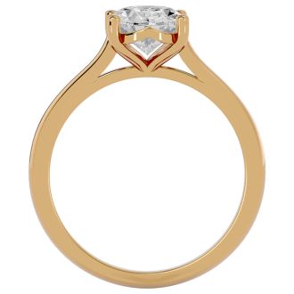 Moissanite Engagement Ring; 2 Carat Oval Shape Moissanite Solitaire Engagement Ring In 14 Karat Yellow Gold