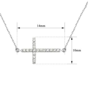 0.15 Carat Diamond Sideways Cross Necklace In Sterling Silver, 18 Inches