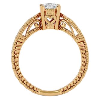 1 Carat Oval Diamond Solitaire Engagement Ring with Tapered Etched Band In 14 Karat Yellow Gold