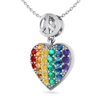 1/4 Carat Rainbow Pride Heart Necklace In 14 Karat White Gold, 18 Inches
