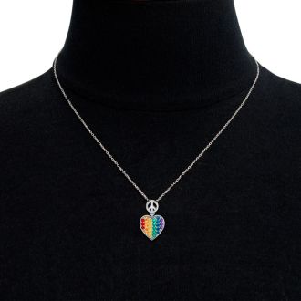 1/4 Carat Rainbow Pride Heart Necklace In 14 Karat White Gold, 18 Inches