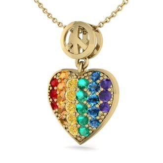 1/4 Carat Rainbow Pride Heart Necklace In 14 Karat Yellow Gold, 18 Inches