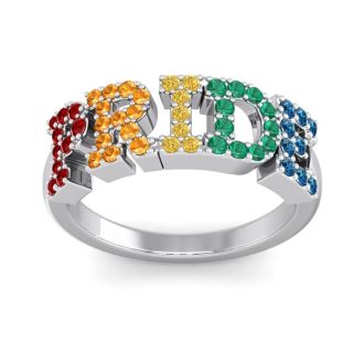 1/2 Carat Rainbow Pride Gemstone Ring In 14 Karat White Gold