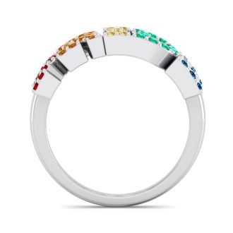 1/2 Carat Rainbow Pride Gemstone Ring In 14 Karat White Gold