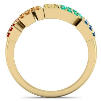 1/2 Carat Rainbow Pride Gemstone Ring In 14 Karat Yellow Gold