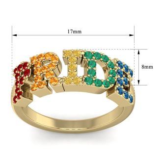 1/2 Carat Rainbow Pride Gemstone Ring In 14 Karat Yellow Gold
