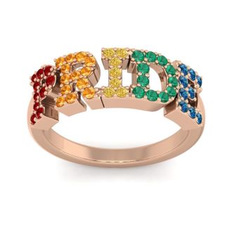 1/2 Carat Rainbow Pride Gemstone Ring In 14 Karat Rose Gold