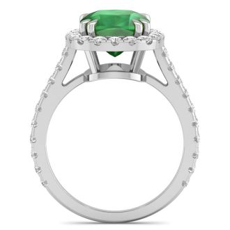4 1/2 Carat Cushion Cut Zambian Emerald and Diamond Ring In 14 Karat White Gold