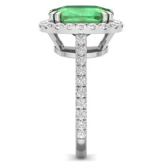 4 1/2 Carat Cushion Cut Zambian Emerald and Diamond Ring In 14 Karat White Gold