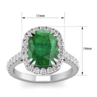 4 1/2 Carat Cushion Cut Zambian Emerald and Diamond Ring In 14 Karat White Gold