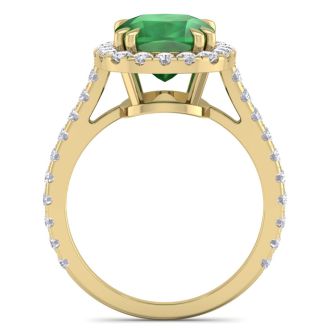 5 1/2 Carat Cushion Cut Zambian Emerald and Diamond Ring In 14 Karat Yellow Gold