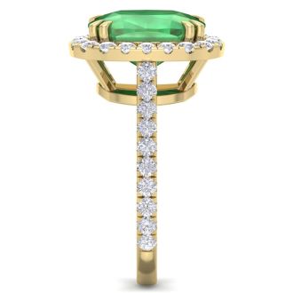 4 1/2 Carat Cushion Cut Zambian Emerald and Diamond Ring In 14 Karat Yellow Gold