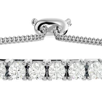 3 Carat Diamond Bolo Bracelet In 14 Karat White Gold, Adjustable 6-9 inches