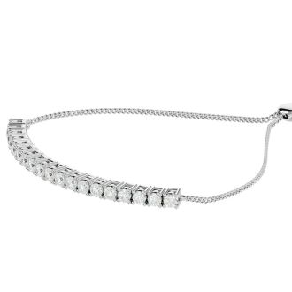3 Carat Diamond Bolo Bracelet In 14 Karat White Gold, Adjustable 6-9 inches