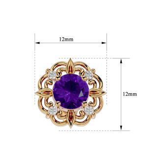 1 1/2 Carat Amethyst and Diamond Antique Stud Earrings In 14 Karat Yellow Gold