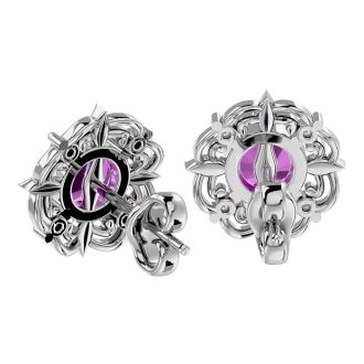 2 1/10 Carat Pink Topaz and Diamond Antique Stud Earrings In 14 Karat White Gold