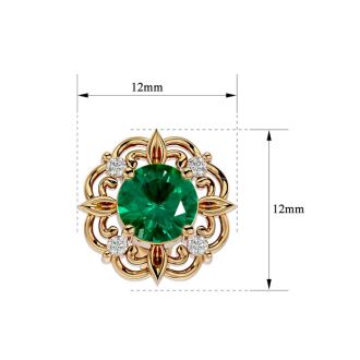 1 3/4 Carat Emerald and Diamond Antique Stud Earrings In 14 Karat Yellow Gold
