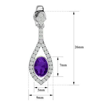 2 Carat Oval Shape Amethyst and Diamond Dangle Earrings In 14 Karat White Gold