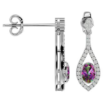 2 Carat Oval Shape Mystic Topaz and Diamond Dangle Earrings In 14 Karat White Gold