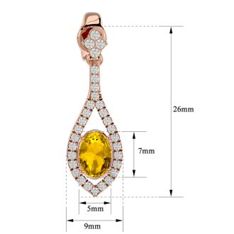 2 Carat Oval Shape Citrine and Diamond Dangle Earrings In 14 Karat Rose Gold
