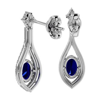 2 1/2 Carat Oval Shape Sapphire and Diamond Dangle Earrings In 14 Karat White Gold