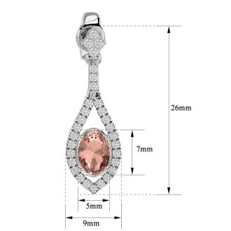 2 Carat Oval Shape Morganite Earrings and Diamond Dangles In 14 Karat White Gold