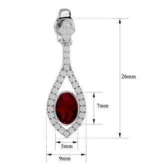 2 1/2 Carat Oval Shape Ruby and Diamond Dangle Earrings In 14 Karat White Gold
