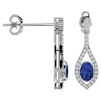 2 1/2 Carat Oval Shape Tanzanite and Diamond Dangle Earrings In 14 Karat White Gold