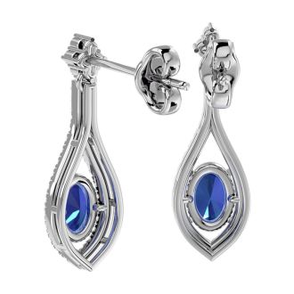 2 1/2 Carat Oval Shape Tanzanite and Diamond Dangle Earrings In 14 Karat White Gold
