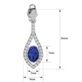 2 1/2 Carat Oval Shape Tanzanite and Diamond Dangle Earrings In 14 Karat White Gold