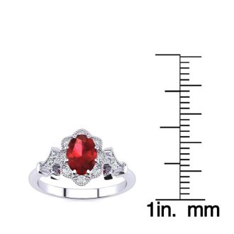 1 Carat Oval Shape Ruby and Halo Diamond Vintage Ring In 1.4 Karat Gold™