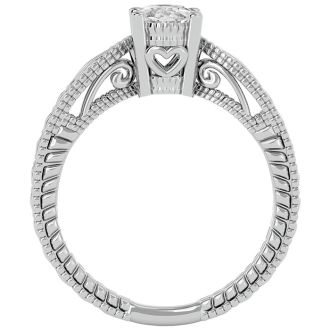 3/4 Carat Oval Shape Diamond Solitaire Engagement Ring with Tapered Etched Band In 14 Karat White Gold
