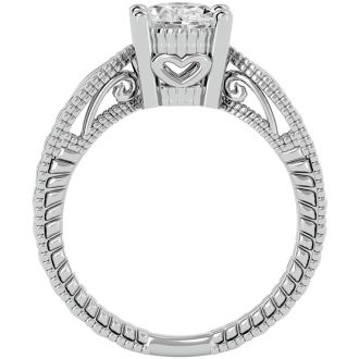 1 1/2 Carat Oval Shape Diamond Solitaire Engagement Ring with Tapered Etched Band In 14 Karat White Gold