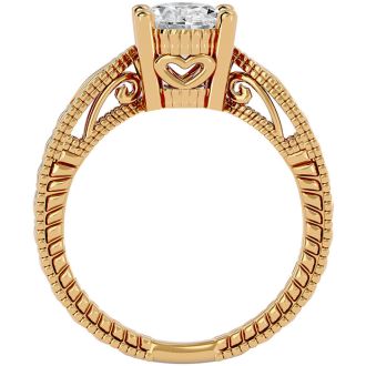 1 1/2 Carat Oval Shape Diamond Solitaire Engagement Ring with Tapered Etched Band In 14 Karat Yellow Gold