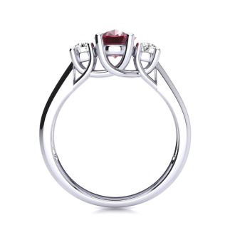 1.15 Carat Oval Shape Ruby and Two Diamond Ring In 925 Sterling Silver. Beautiful Ruby Gemstone!