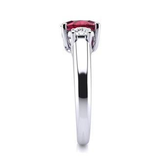 1.15 Carat Oval Shape Ruby and Two Diamond Ring In 925 Sterling Silver. Beautiful Ruby Gemstone!