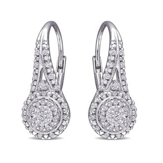 Diamond Drop Earrings: Nearly 1/2 Carat Diamond Double Halo Leverback Hoop Earrings, 3/4 Inch.  Beautiful Shiny New Style!